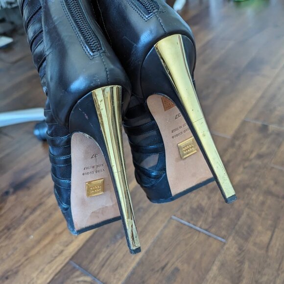 Herve Leger Mesh and Leather Peep Toe Booties Size 37 - Picture 6 of 6